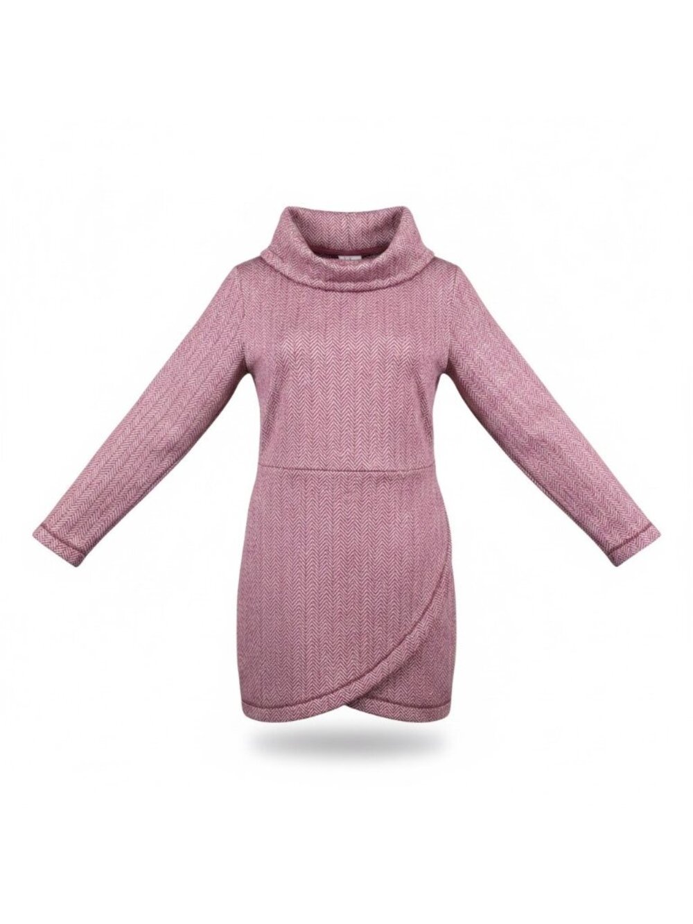 Lands End Womens Pink Herringbone Cowl Neck & Long Sleeve Tunic Sweater Size XL